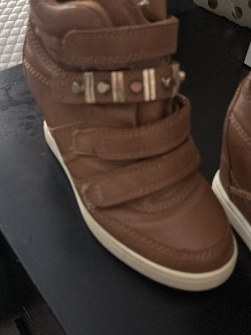 Kids Brown High-Top Velcro Sneakers